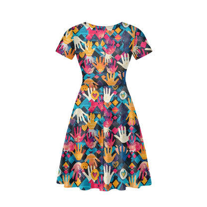 Women V-Neck Short Sleeve Ruffle Dress