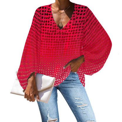 V-Neck Puff Sleeve Chiffon Blouse white