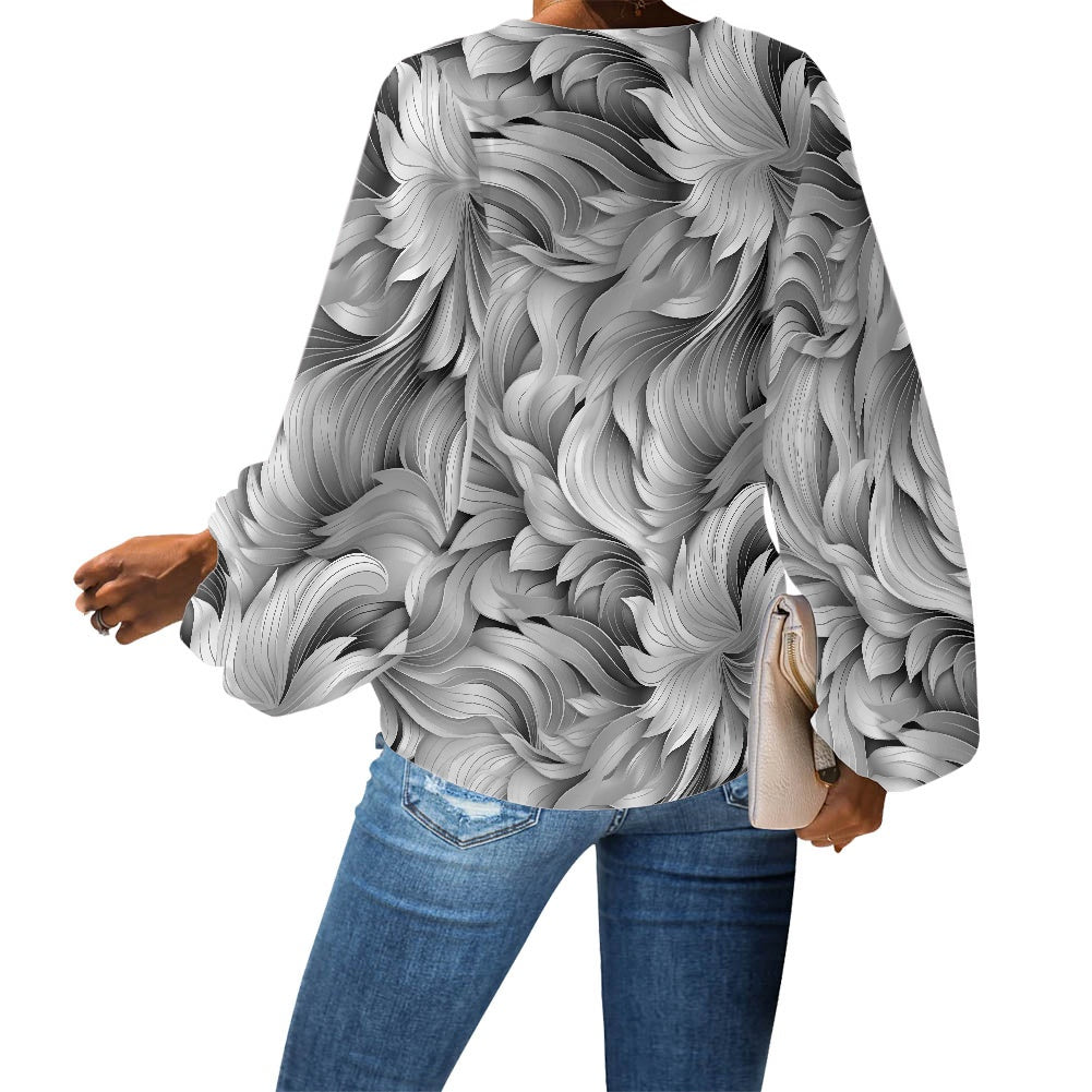 V-Neck Puff Sleeve Chiffon Blouse