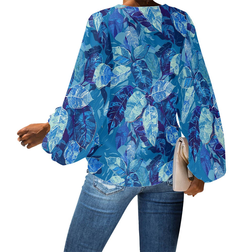 V-Neck Chiffon Puff Sleeve Blouse by Luxtrini