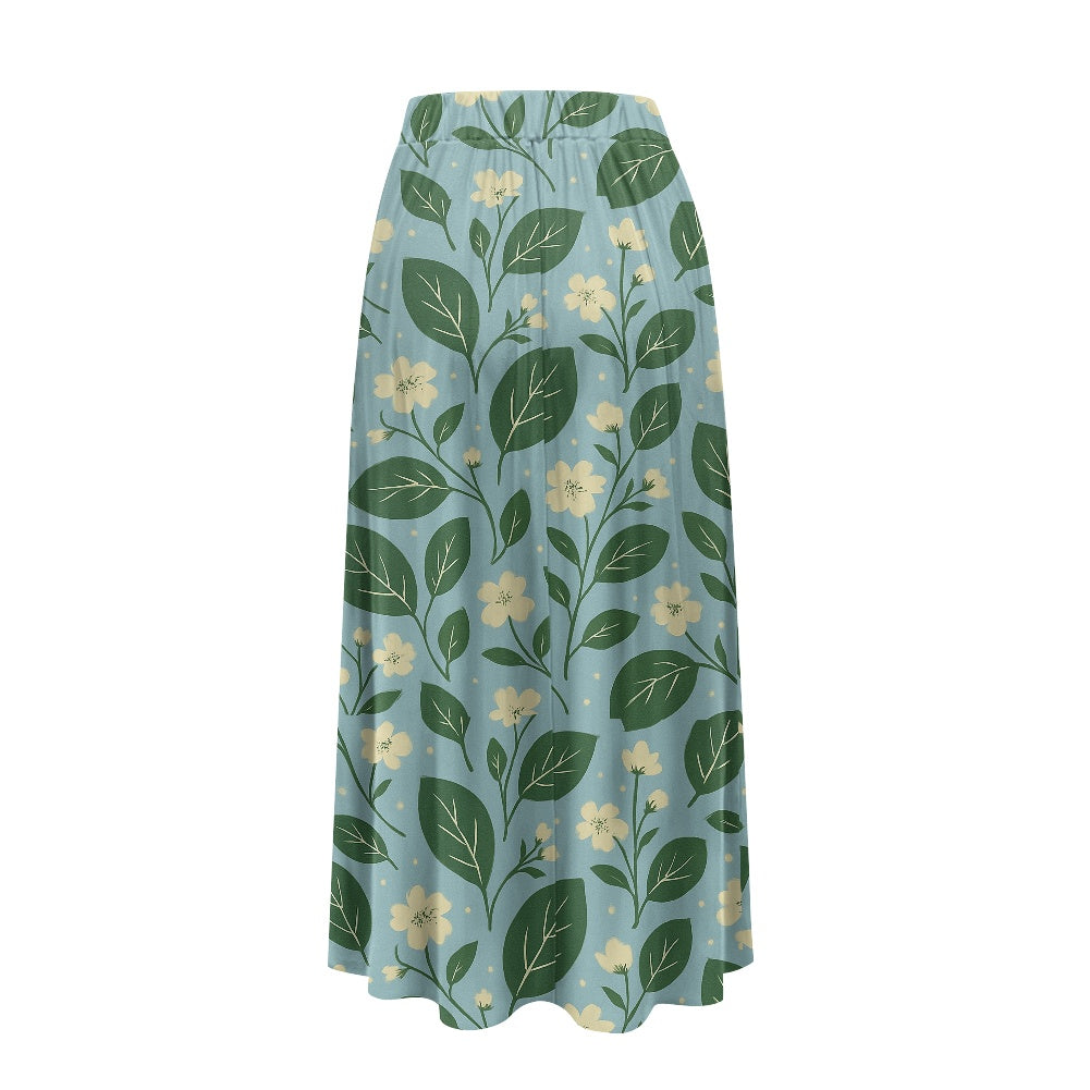 Vintage Garden Bloom Skirt – Handmade Boho Maxi Skirt with Pockets | Eco-Friendly Blue & Green Flora