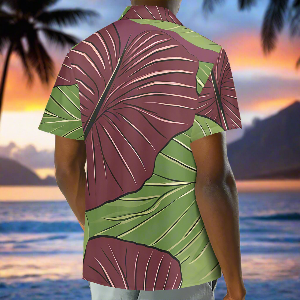 Kalo on Maroon Hawaiian Shirt: A Harmonious Fusion of Tradition and Modern Elegance