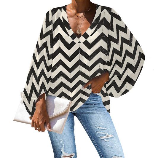 V-Neck Chiffon Puff Sleeve Blouse by Luxtrini 4XL