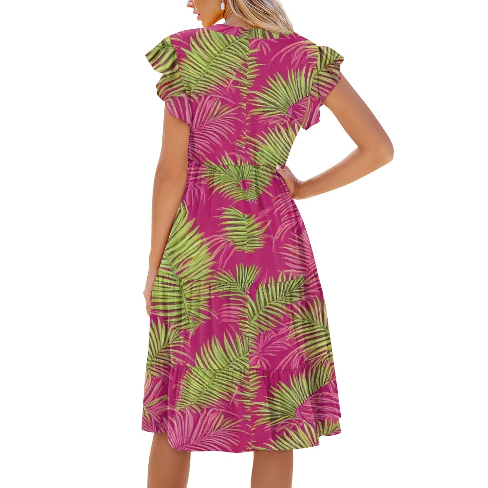 Women's V-neck pocket waist patchwork dress