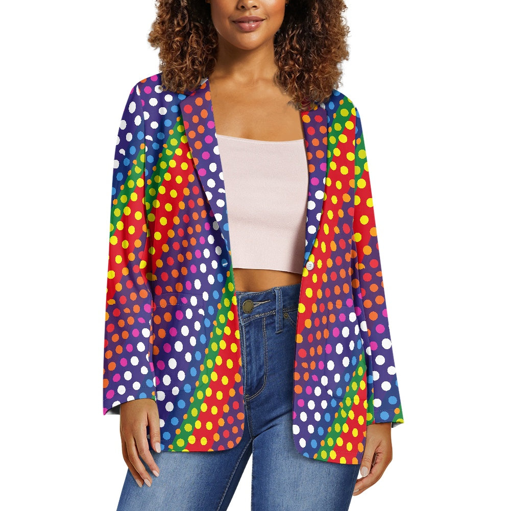 LGBTQ-Friendly Rainbow Polka Dot Ladies Casual Blazer by Luxtrini