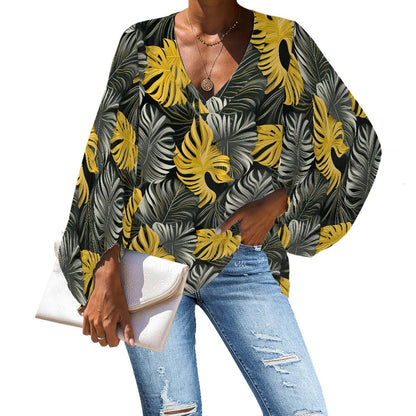 V-Neck Puff Sleeve Chiffon Blouse white