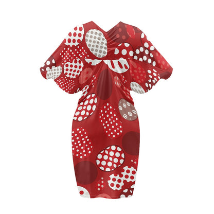 Red Polka Dot Ladies dolman sleeve bag hip skirt