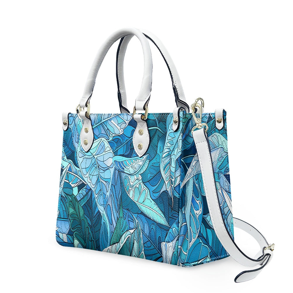 Ocean Leaf Designer  - Versatile Women's PU Leather Twill Handbag in Tropical Blues