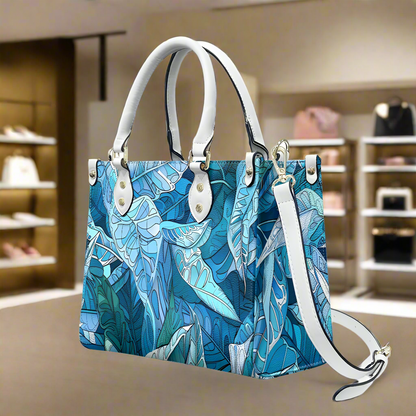 Ocean Leaf Designer  - Versatile Women's PU Leather Twill Handbag in Tropical Blues