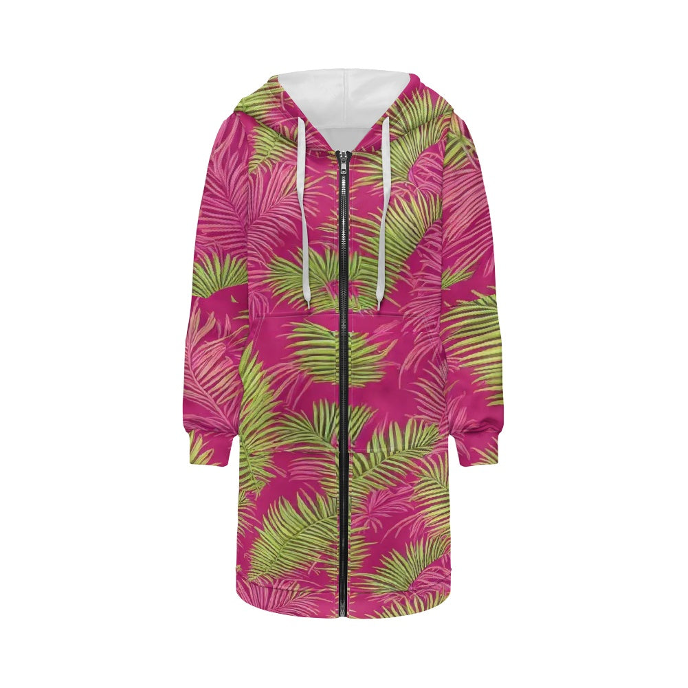 Women's mid-length hooded sweatshirt cardigan