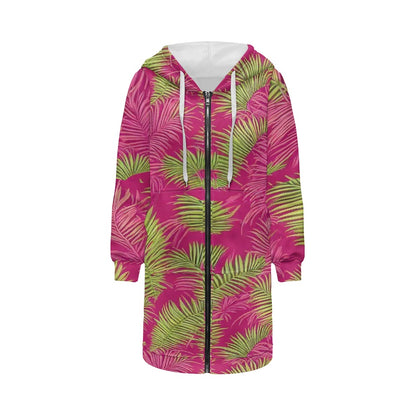 Women's mid-length hooded sweatshirt cardigan