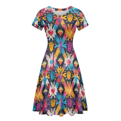 Women Scoop Neck Short Sleeve Ruffle Dress white