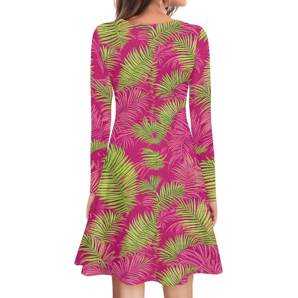 V-Neck Long Sleeve Ruffle Dress