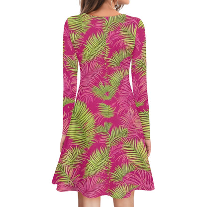 V-Neck Long Sleeve Ruffle Dress