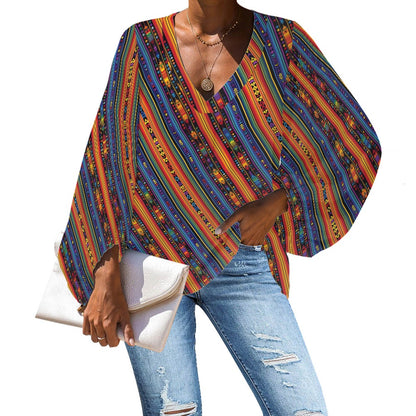 V-Neck Chiffon Puff Sleeve Blouse by Luxtrini 4XL