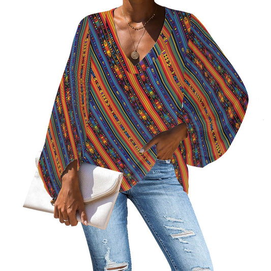 V-Neck Chiffon Puff Sleeve Blouse by Luxtrini 4XL