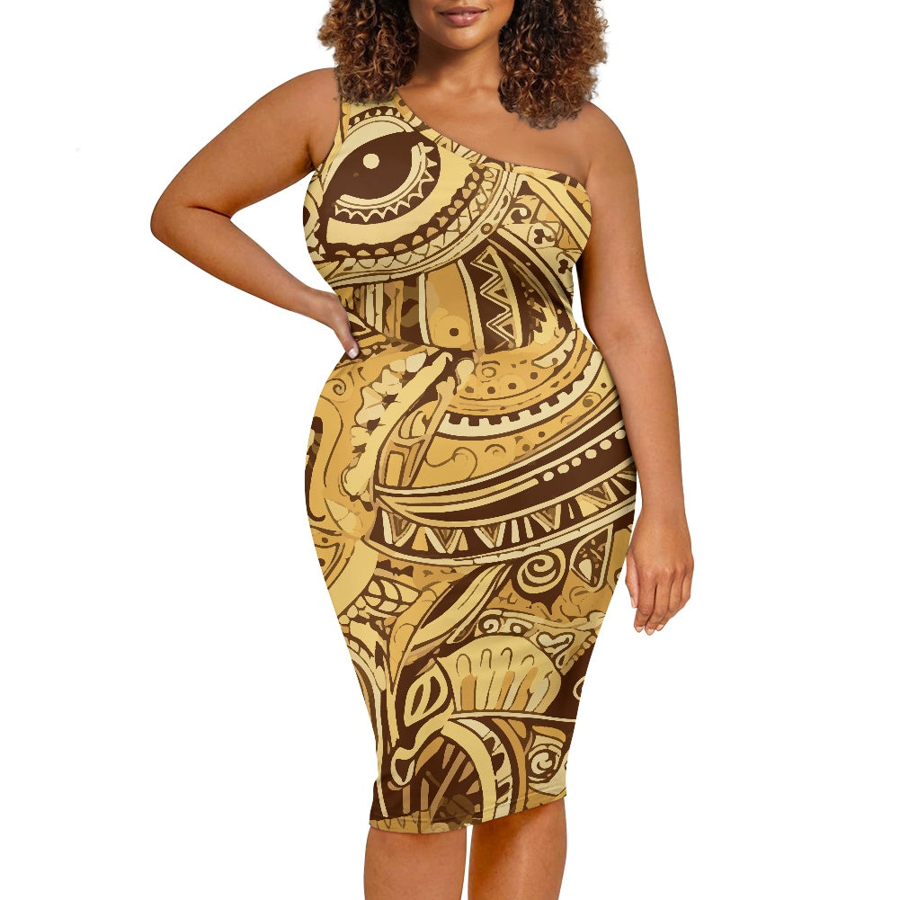 Discover Elegance: Luxtrini's One-Shoulder Slim Dress - Ethnic Yellow