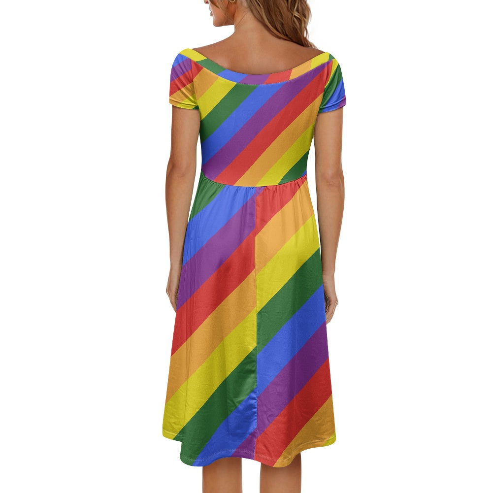 Rainbow Off shoulder short sleeved dress