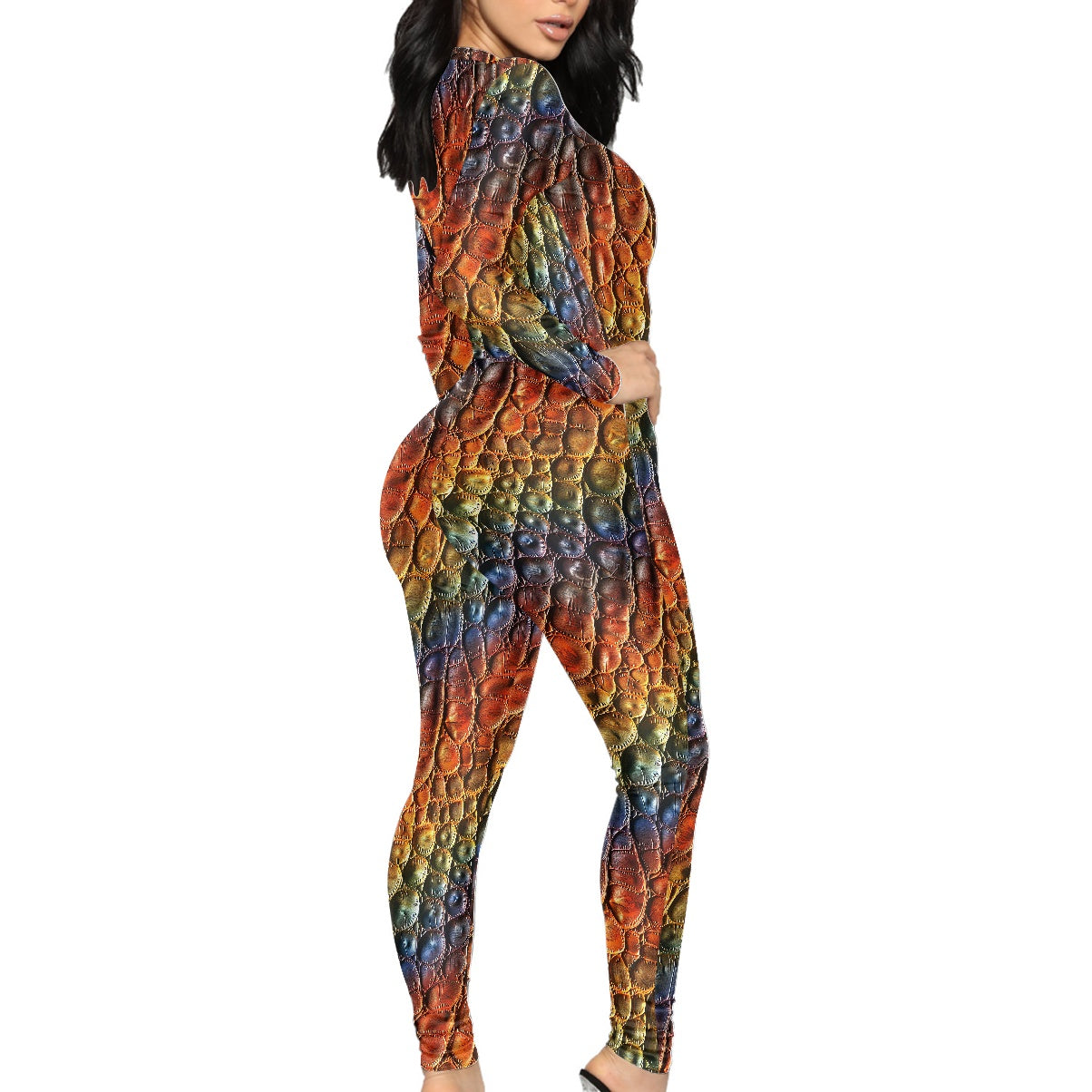 Unique Alligator Skin pattern Rainbow Pride Women's Plunging Neck Jumpsuit