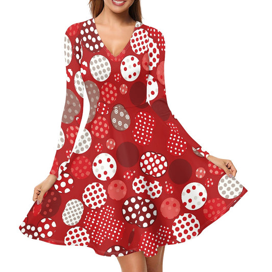 V-Neck Long Sleeve Ruffle Dress