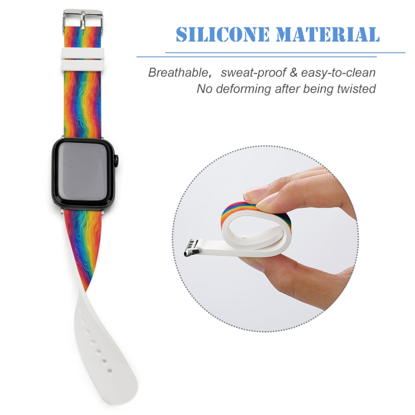 Rainbow Wave Silicone Apple Watch Band – Soft, Sweat-Proof, Adjustable Strap for All Series (38–45mm)
