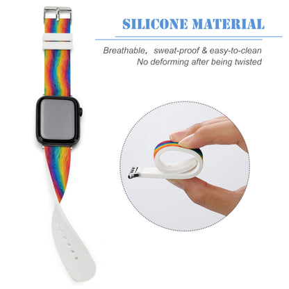 Rainbow Wave Silicone Apple Watch Band – Soft, Sweat-Proof, Adjustable Strap for All Series (38–45mm)
