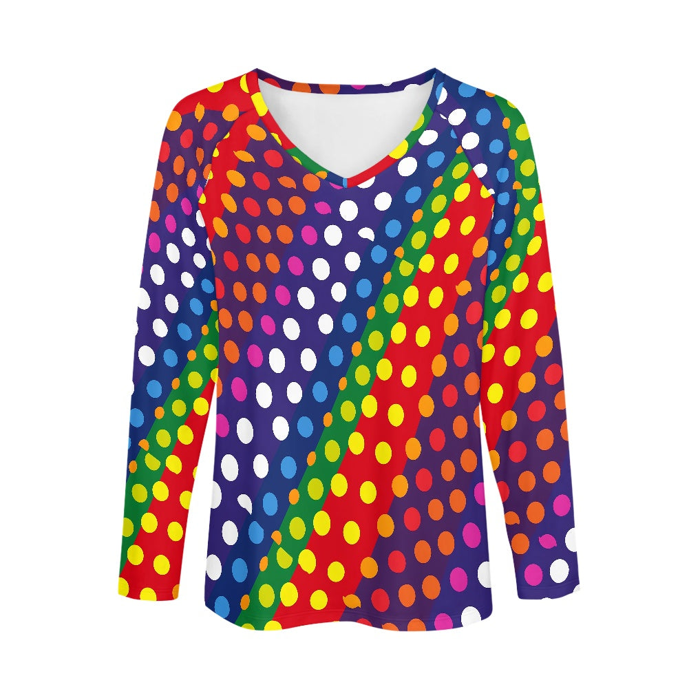 LGBTQ-Friendly Rainbow Polka Dot 
Long Sleeve Loose T-Shirt by Luxtrini