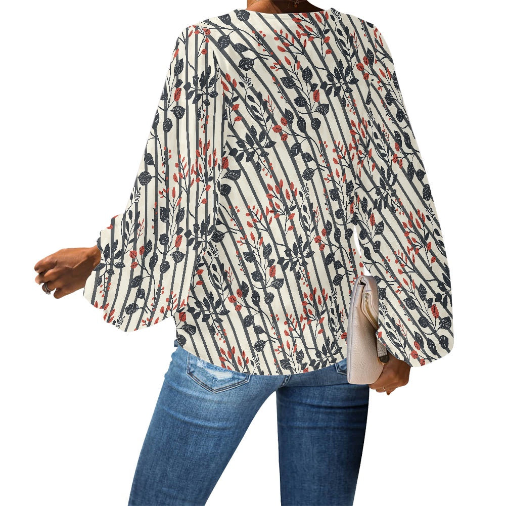 V-Neck Chiffon Puff Sleeve Blouse by Luxtrini