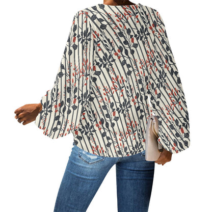 V-Neck Chiffon Puff Sleeve Blouse by Luxtrini