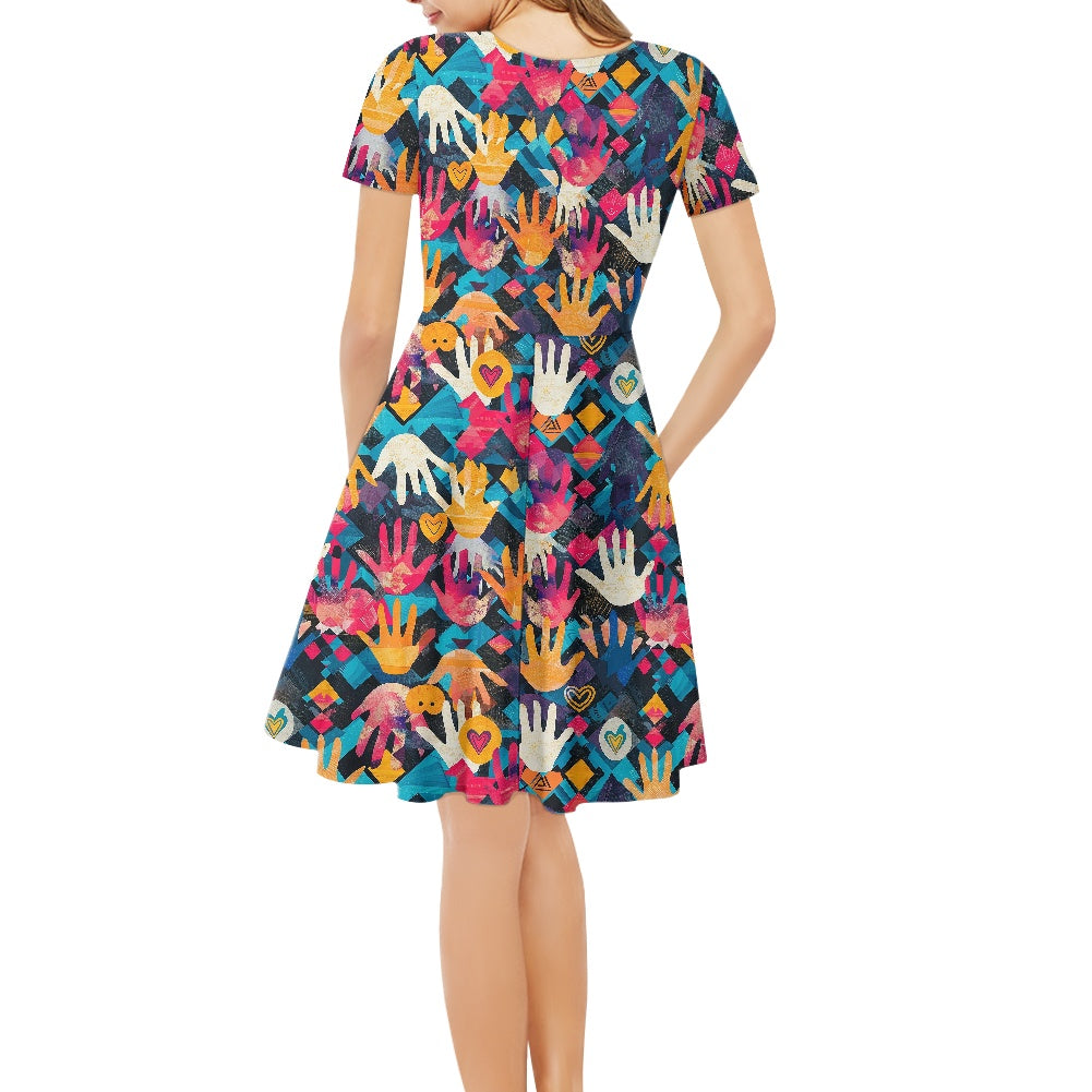 Women V-Neck Short Sleeve Ruffle Dress