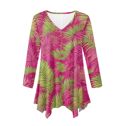 Irregular V-neck top and skirt white