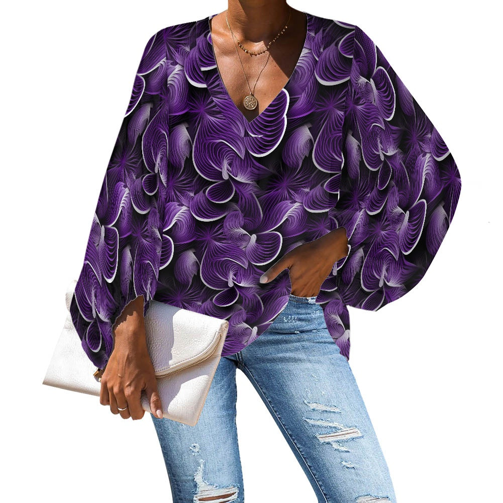 V-Neck Puff Sleeve Chiffon Blouse white