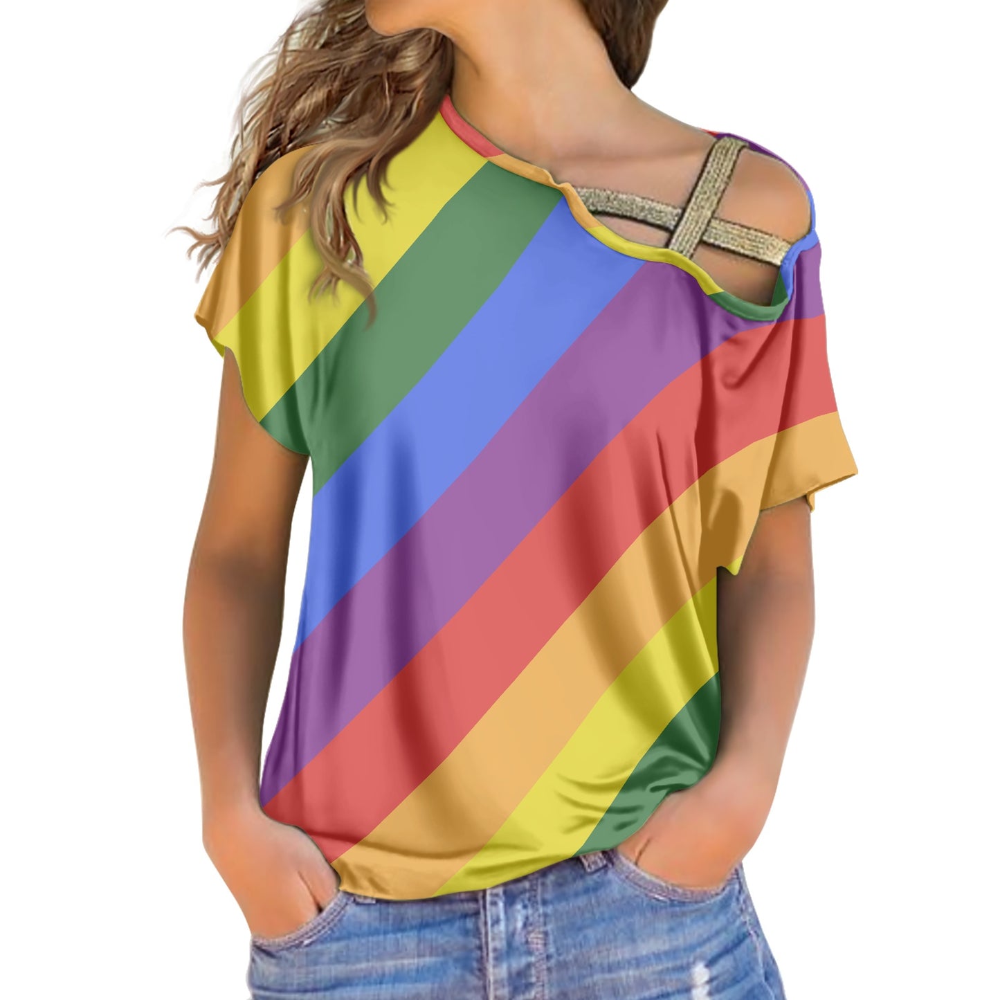 Rainbow Sequin Cross Belt Top - Unique Design, Comfortable Polyester Blend, Perfect for Parties and Everyday Wear