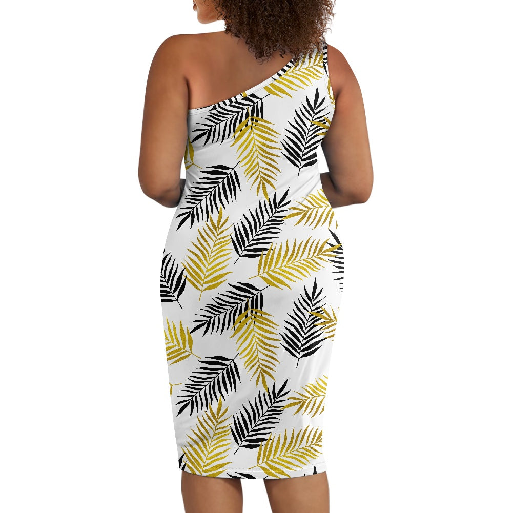 Discover Elegance: Luxtrini's One-Shoulder Slim Dress - Palm Fronds