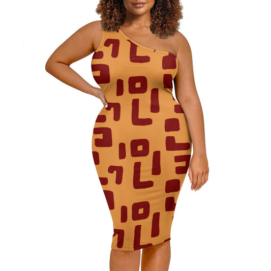Discover Elegance: Luxtrini's One-Shoulder Slim Dress - Mudcloth Orange