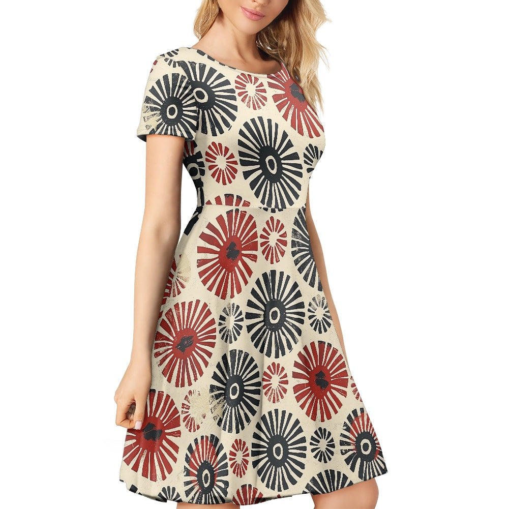 Women Scoop Neck Short Sleeve Ruffle Dress