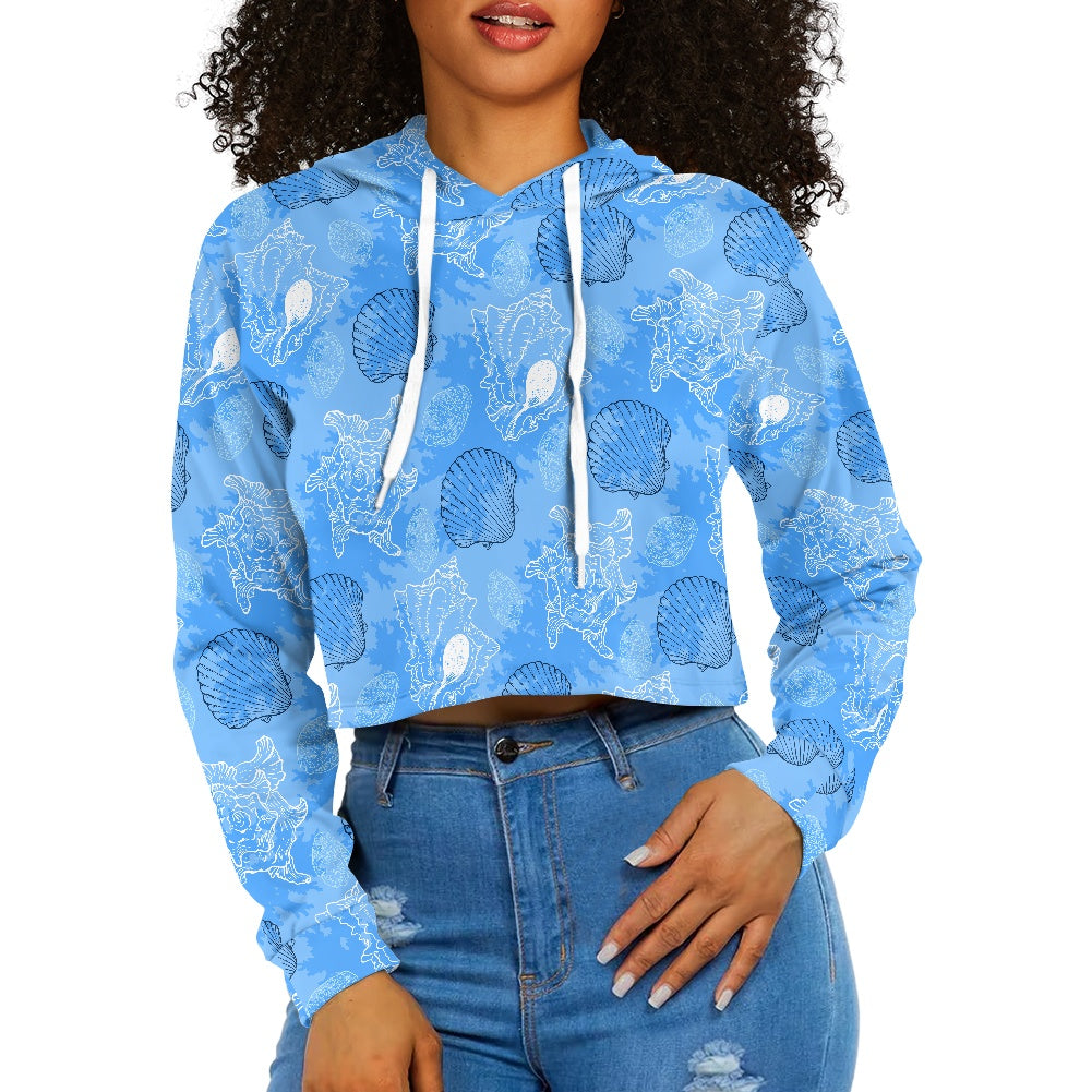 Women's midriff-baring sweatshirt - Blue Seashell