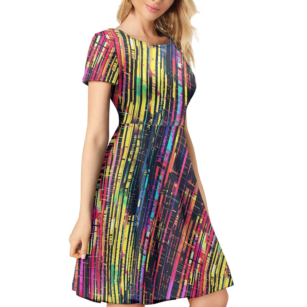 Women Scoop Neck Short Sleeve Ruffle Dress