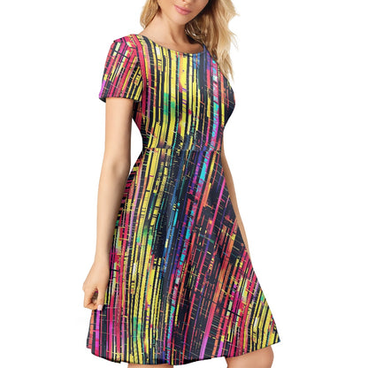 Women Scoop Neck Short Sleeve Ruffle Dress