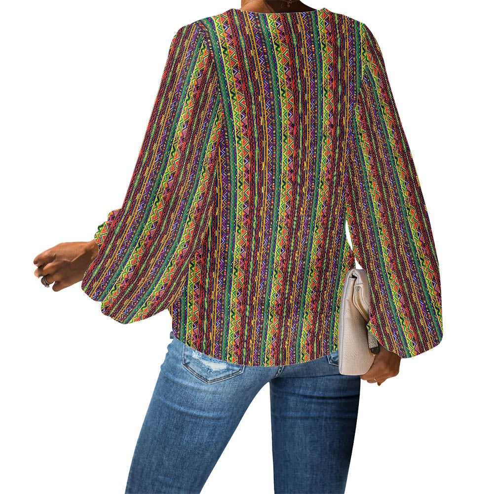 V-Neck Chiffon Puff Sleeve Blouse by Luxtrini