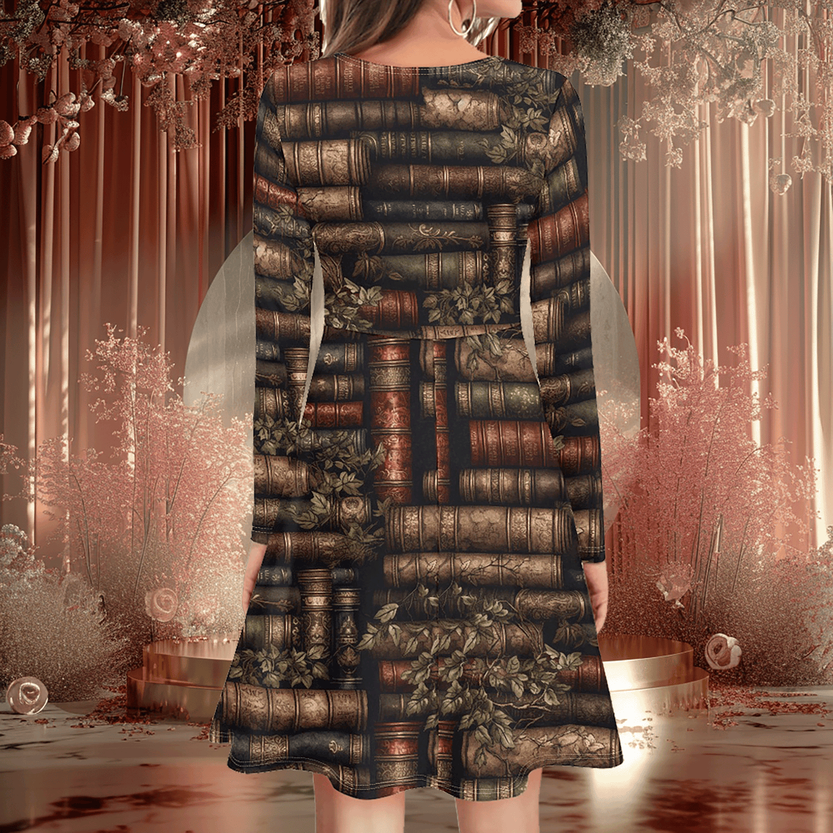 Embrace Sophistication with Luxtrini's Librarian V-Neck Long Sleeve Ruffle Dress