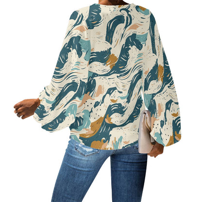 V-Neck Chiffon Puff Sleeve Blouse by Luxtrini