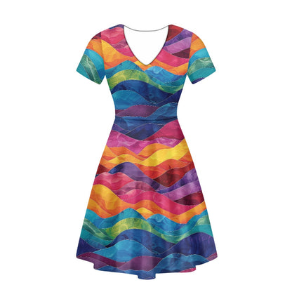 Women V-Neck Short Sleeve Ruffle Dress white