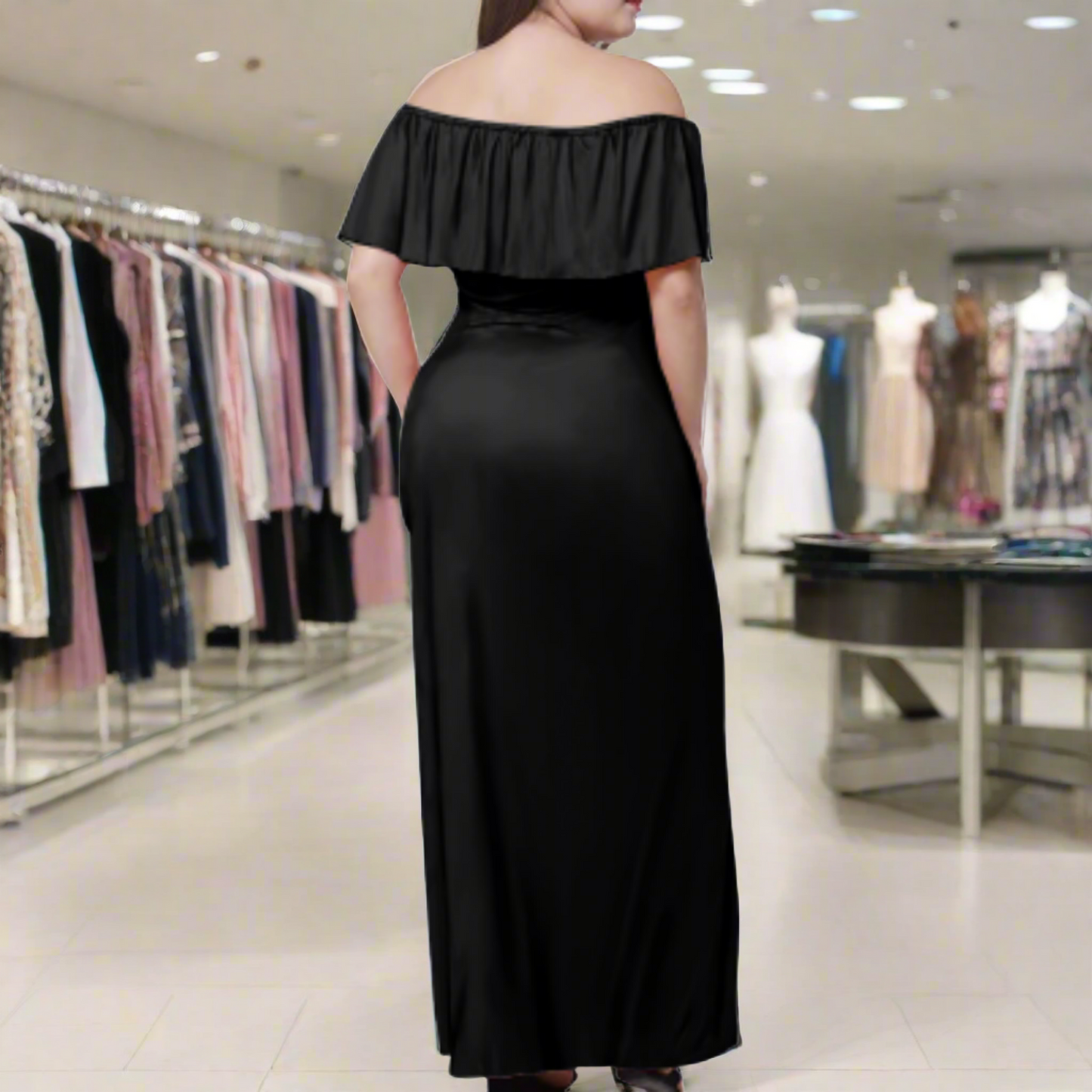 Black Women Off Shoulder Maxi Dress - Sizes up to 7XL