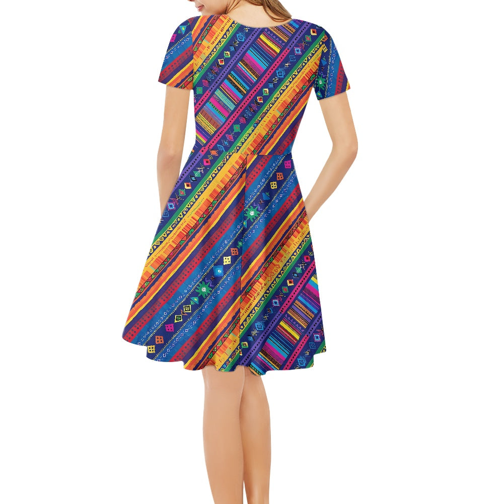 Women V-Neck Short Sleeve Ruffle Dress