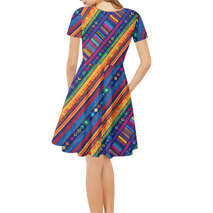 Women V-Neck Short Sleeve Ruffle Dress