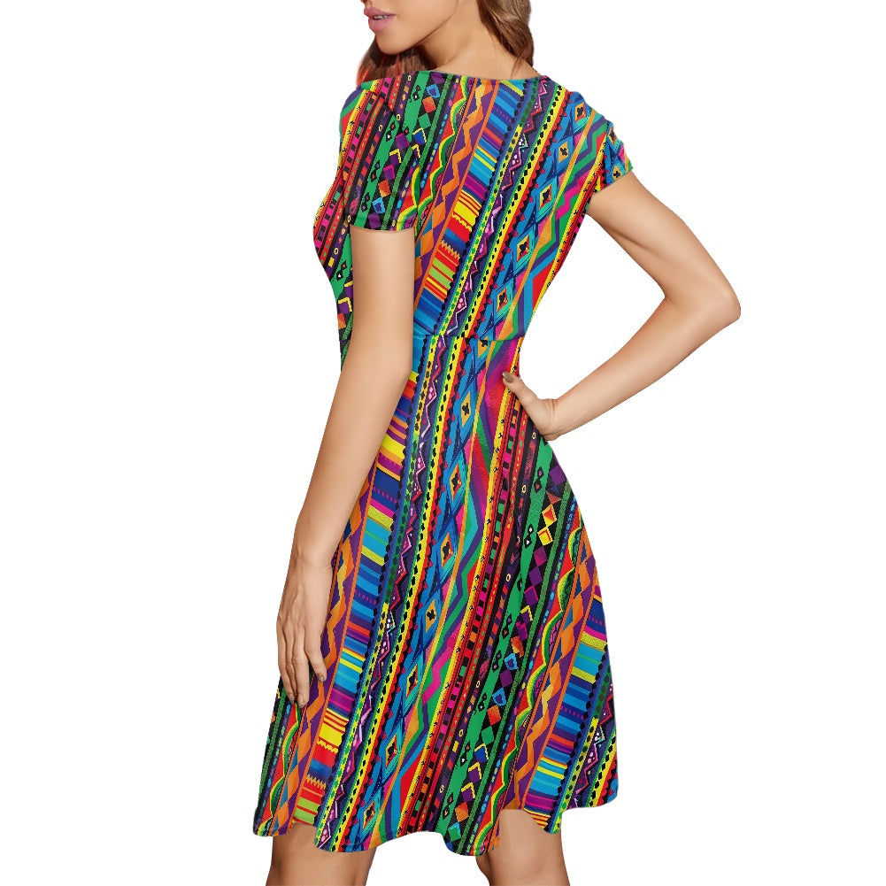 Women Scoop Neck Short Sleeve Ruffle Dress