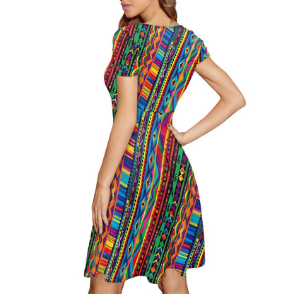 Women Scoop Neck Short Sleeve Ruffle Dress