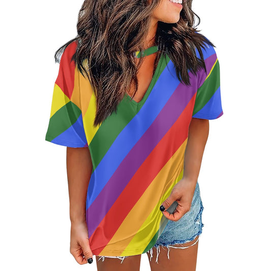 LGBTQ Handmade Women's Hollow-Out Keyhole V-Neck Top | Comfortable, Stylish, &amp; Eco-Conscious white