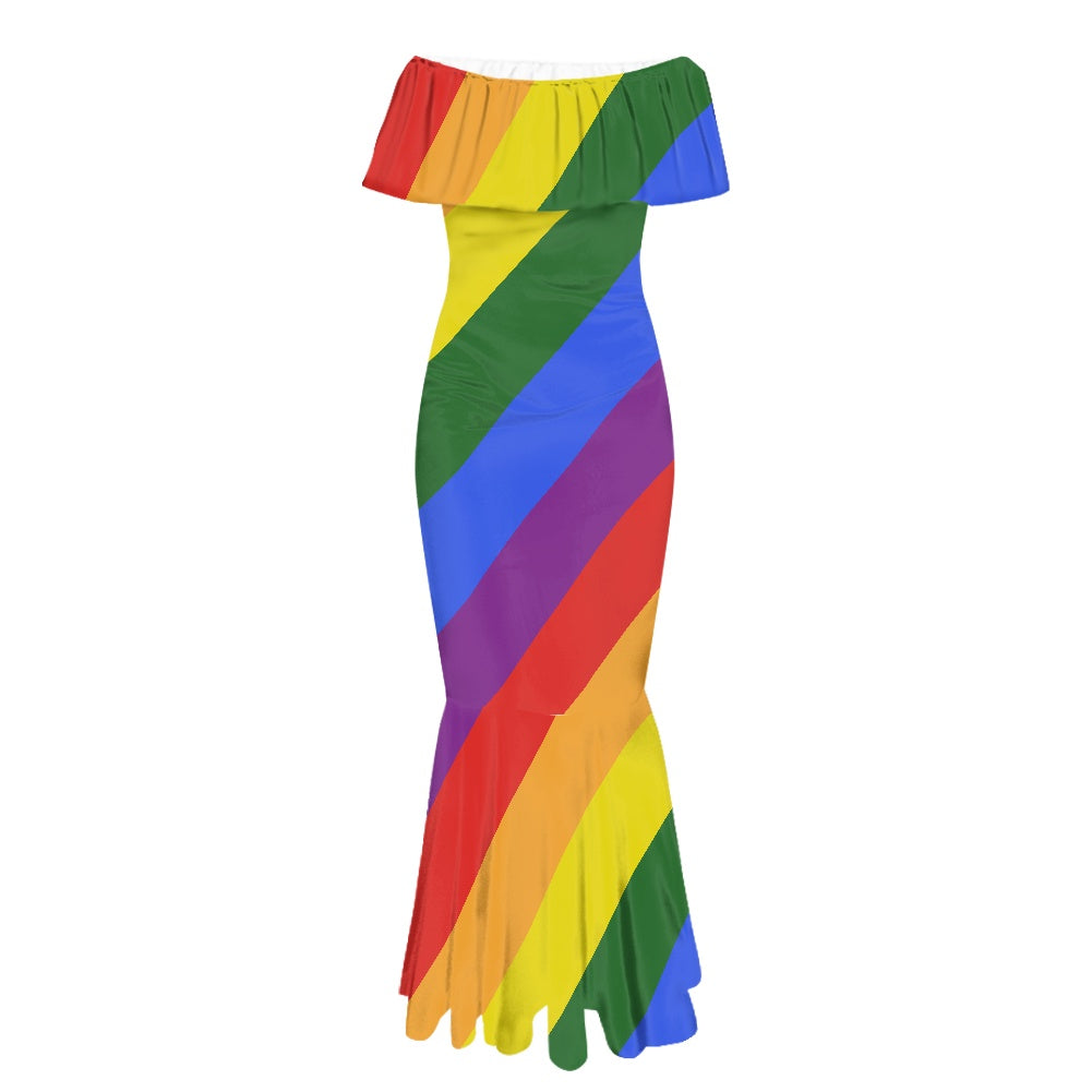 Rainbow Off shoulder fishtail dress